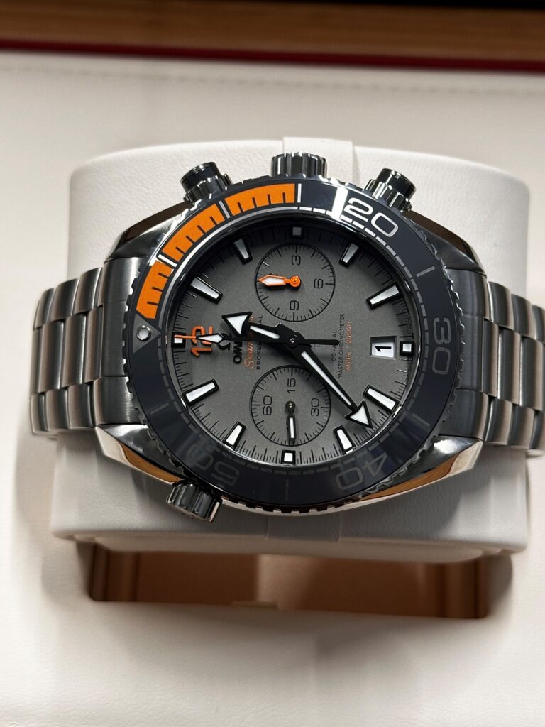 Close up of Omega Seamaster Planet Ocean TITANIUM