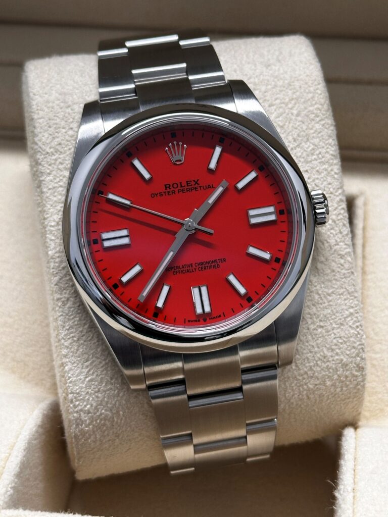 Rolex Oyster Perpetual 41 Coral Red 124300 front view