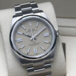 Front view of Rolex Oyster Perpetual beige dial