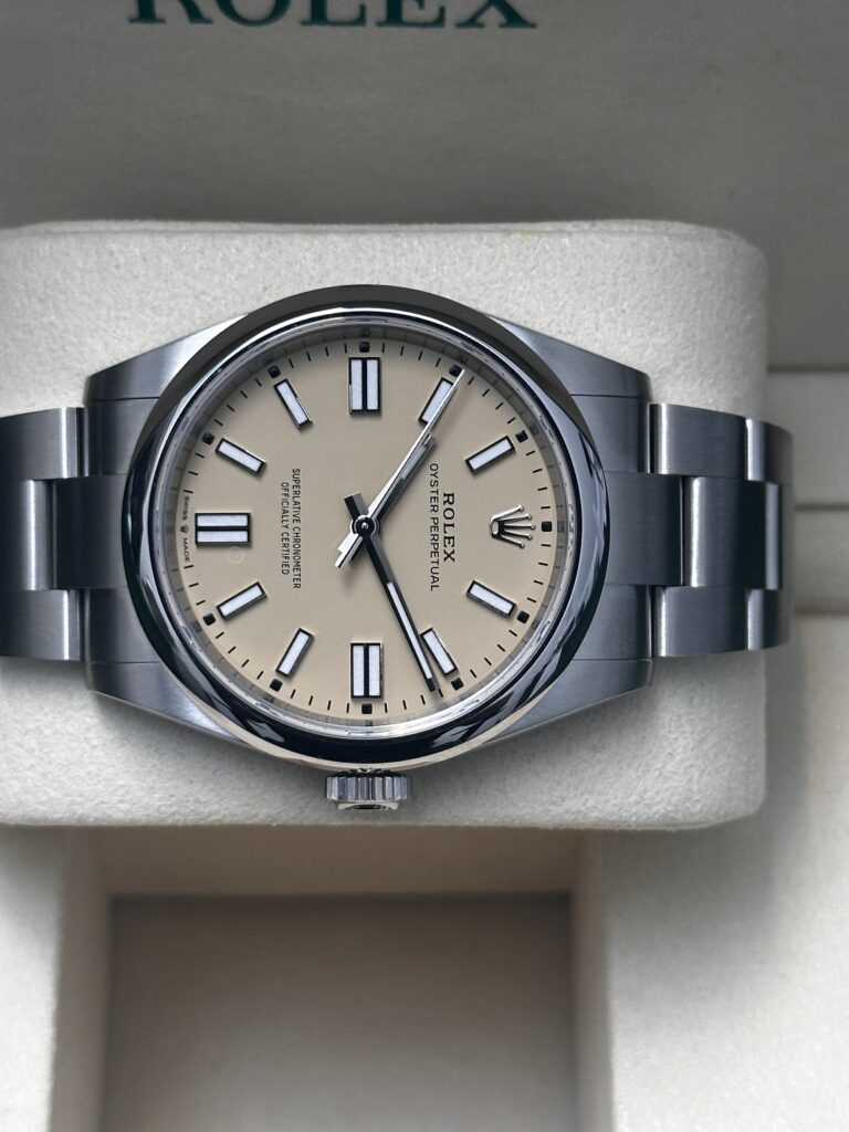Beige dial Rolex in rolex box