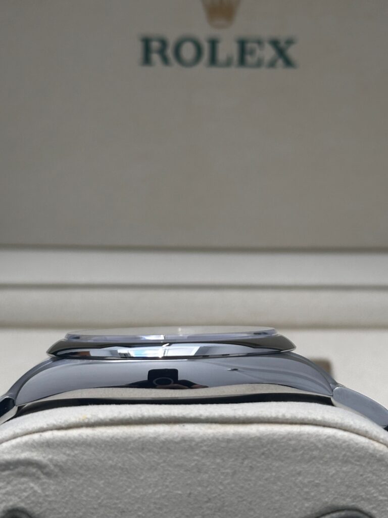 Side view of rolex beige dial