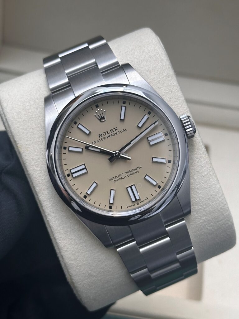 Close up of Rolex Beige dial
