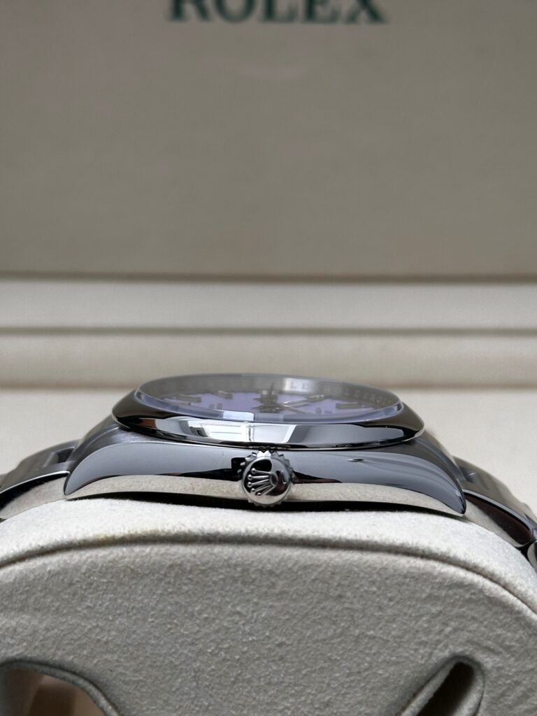 Crown of Rolex Oyster Perpetual with Lavender dial