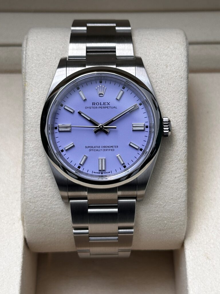 Rolex Oyster Perpetual Lavender dial available for sale