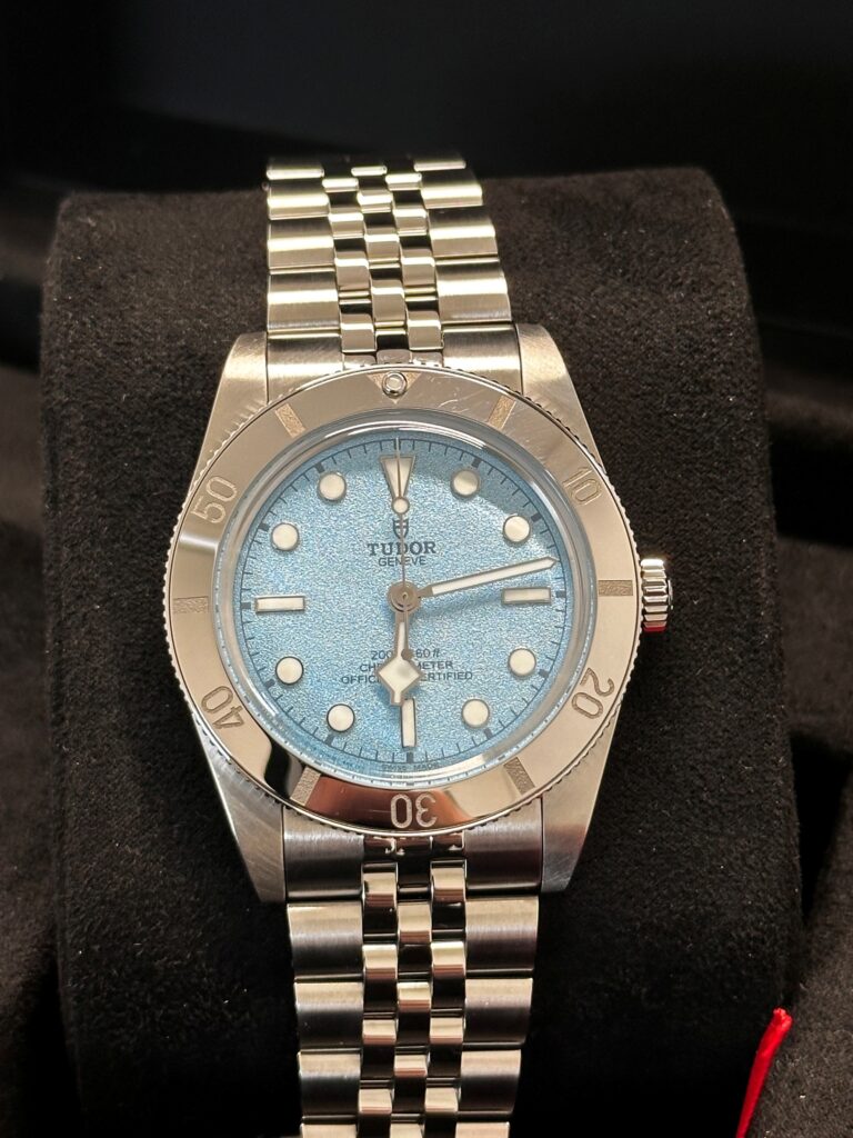 Tudor Black Bay Blue dial close up front view