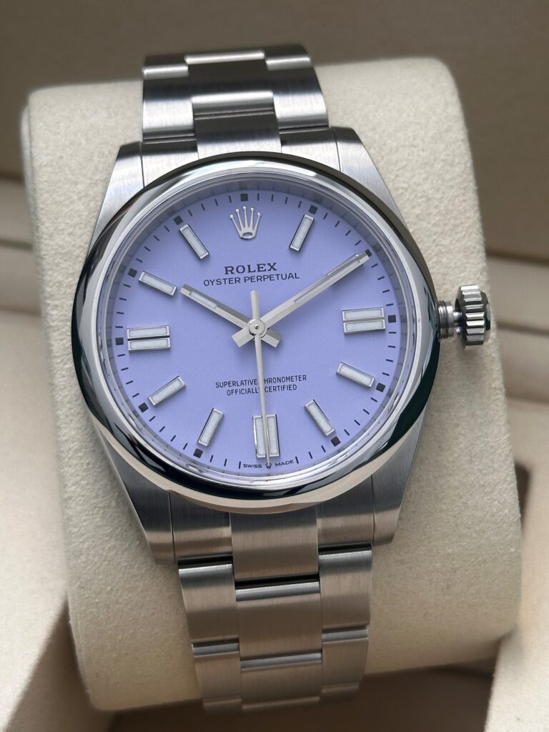 Close up of Rolex Lavender dial 41mm