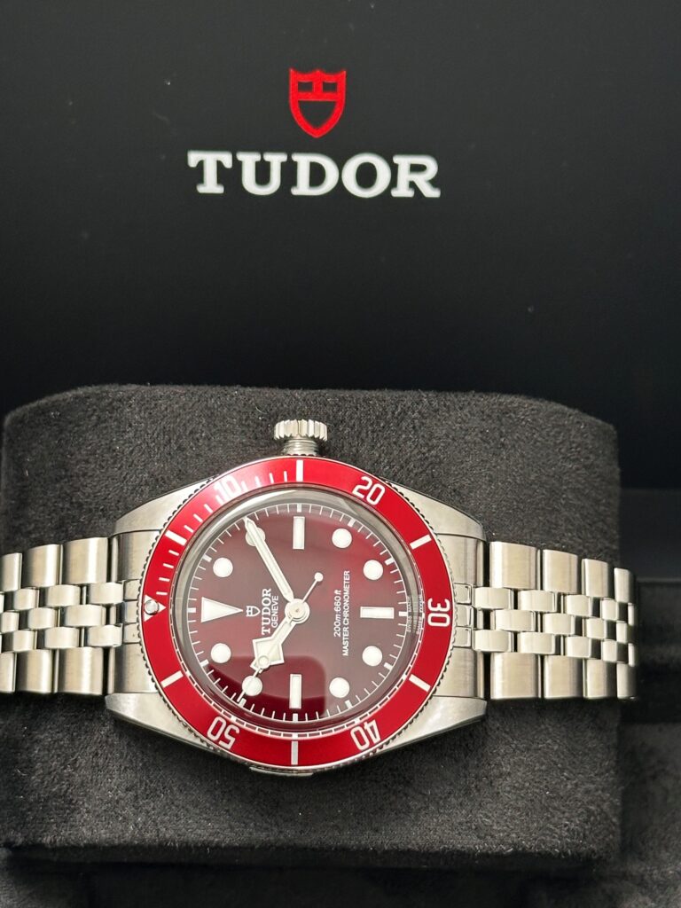Tudor Black Bay burgundy bezel aluminium insert detail