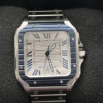Cartier Santos silver dial close up applied hour markers