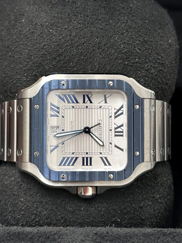 Cartier Santos silver dial automatic watch WSSA0047