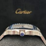 Cartier Santos case side and crown detail stainless steel