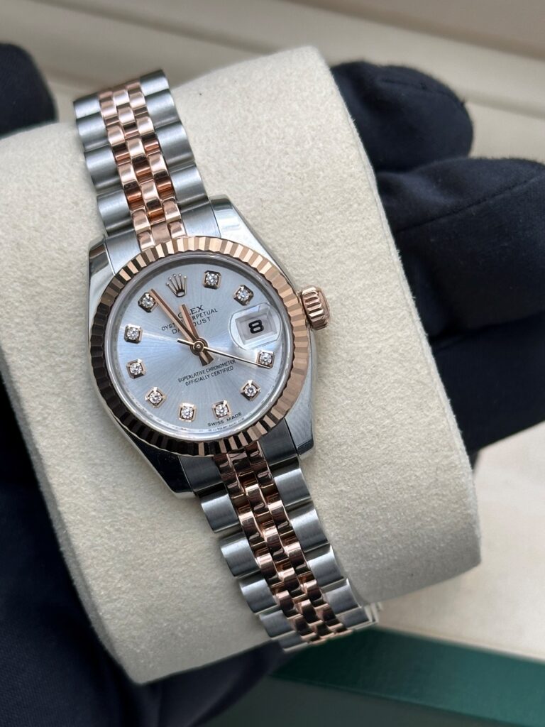 Rolex Datejust 26 179171 silver diamond dial steel rose gold