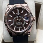 Rolex Sky Dweller Everose gold chocolate dial front view
