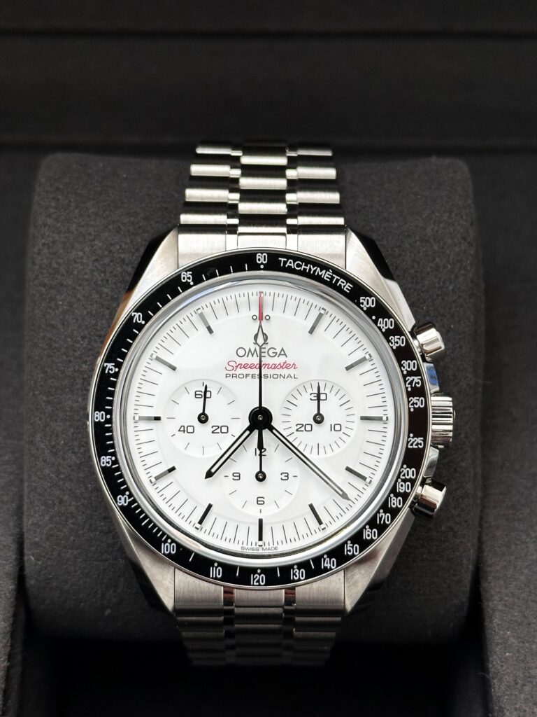 Omega Speedmaster white dial Moonwatch front view