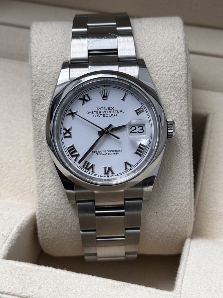 Rolex Datejust 126200 white dial detail