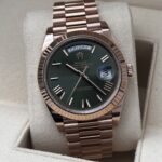 Rolex Day-Date Olive Green Men's Rose Gold Bracelet Watch - 228235