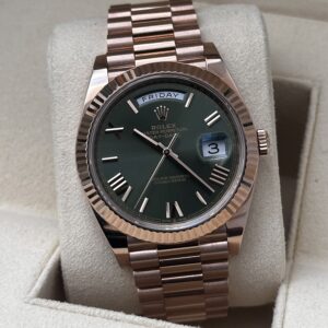 Rolex Day-Date Olive Green Men's Rose Gold Bracelet Watch - 228235