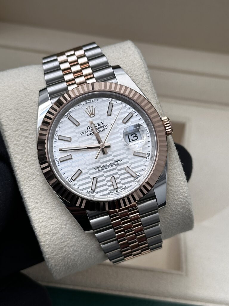 Rolex Datejust silver motif dial close-up
