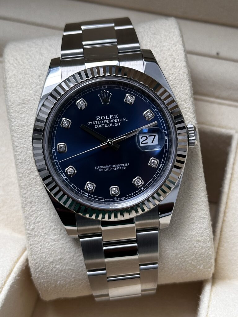 Rolex Datejust 41 blue diamond dial close up